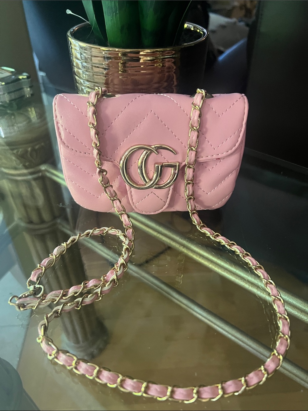 Mini kids collection,  Pink GG collection Quilted Mini Chain Shoulder Bag